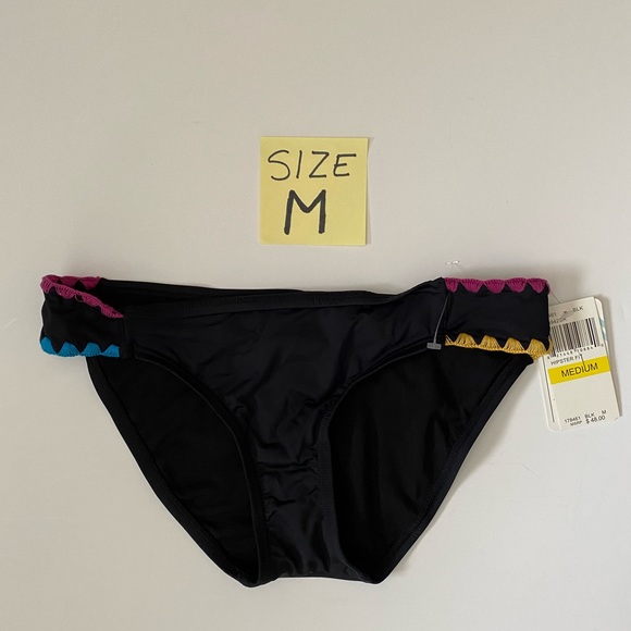 Lucky Brand bikini bottoms black crochet detail swimsuit Hipster bathing M - Picture 1 of 11